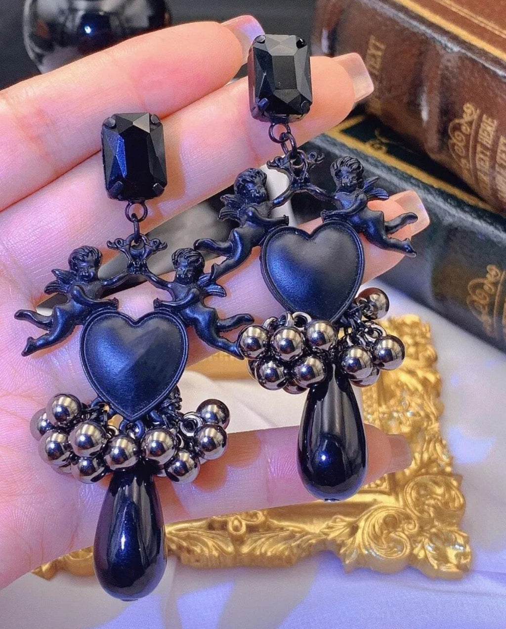 Black Cherub Earrings