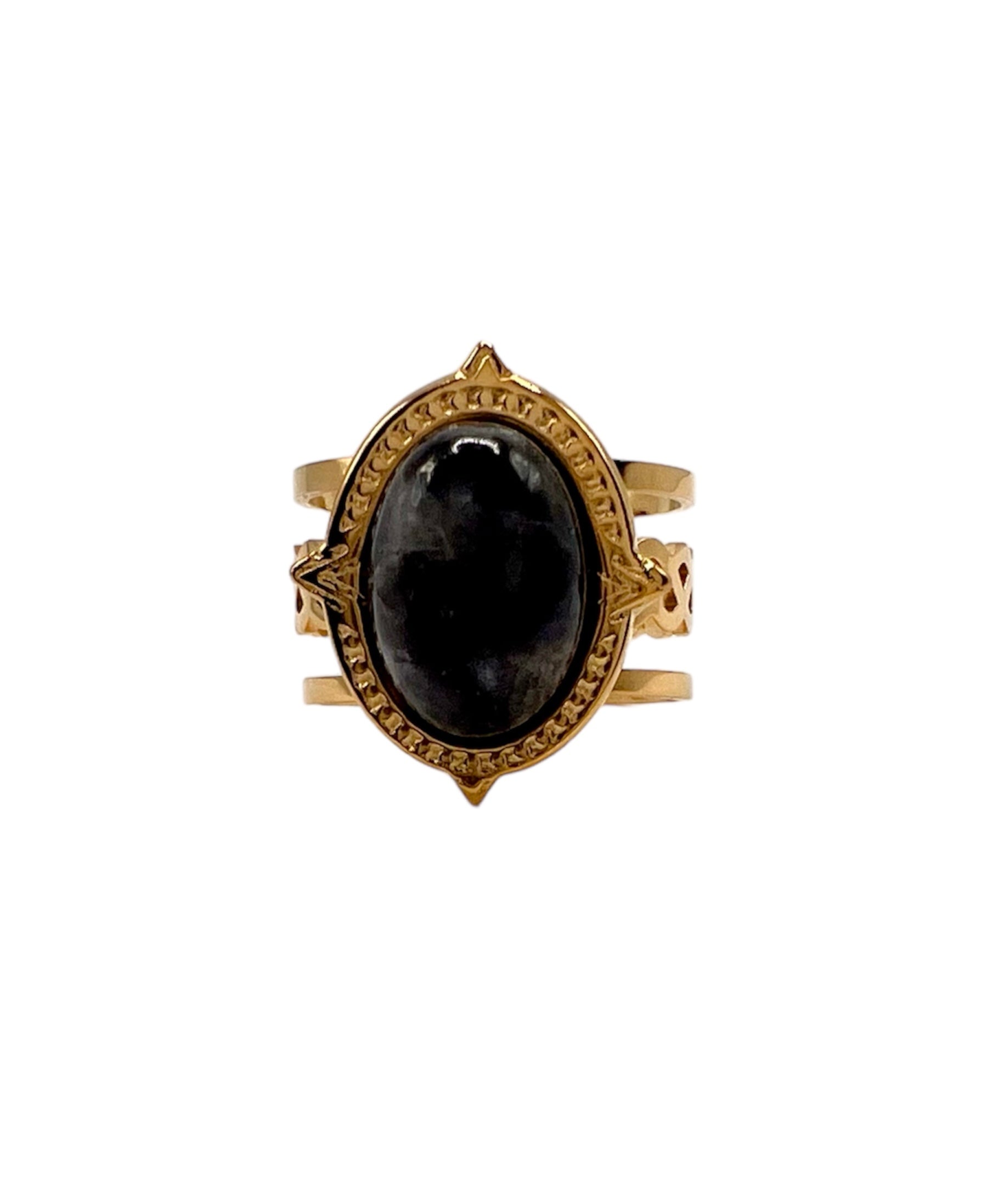 Grey & Black Marble Oval Ring