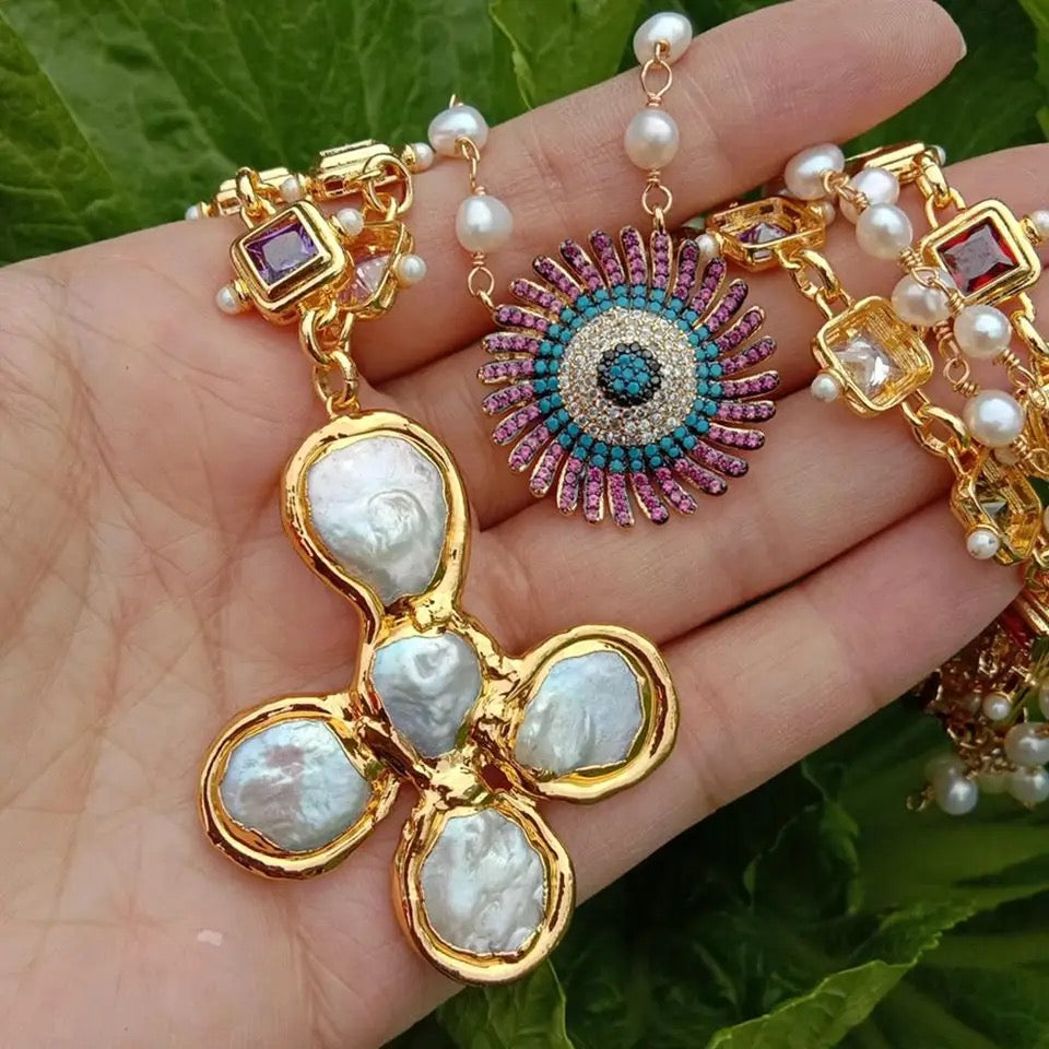White Pearls Rosary Necklace