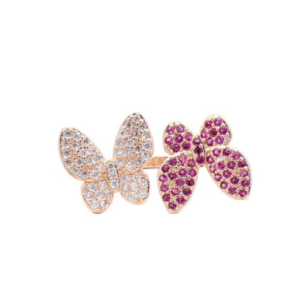 Double Butterfly Adjustable Ring