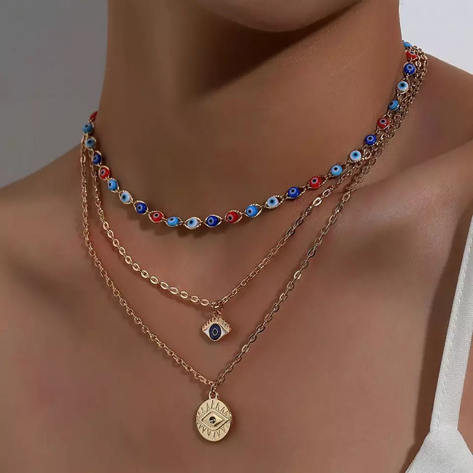 Double Layered Evil Eye Necklace